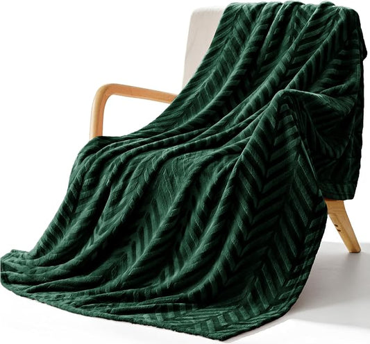 Whale Flotilla Flannel Fleece Throw Blanket for Couch, Emerald Green | Lightweight Breathable Soft Sofa Throws, Plush Fluffy Chevron Design Decorative Blankets for All Season, 50x60 Inch