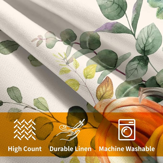 Fall Throw Pillow Cover 20x20 Inch Pack of 2 Autumn Watercolor Pumpkin Sage Green Leaf Outdoor Pillow Protector Thanksgiving Sofa Cotton Linen Square Pillow Set Farmhouse Pillowcases for Home Bed