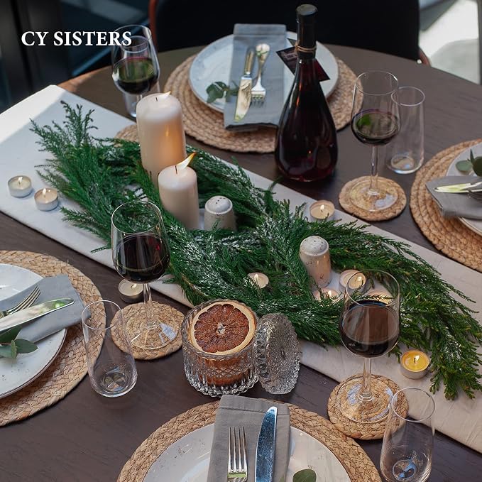 Woven Placemats One Table Runner 36 Inches Long Rattan Placemat Rectangle Runners Natural Wicker Heavy Braided Straw Place Mats Braided Outdoor Placemats for Patio Table, 35.83 X 12.99inch