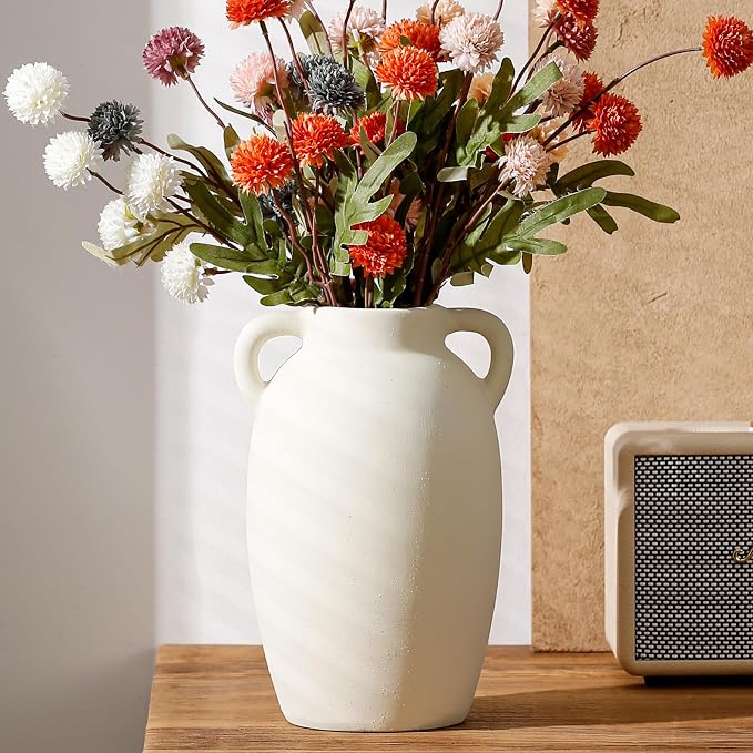 White Ceramic Vase-Boho Decorative Vase,Terracotta Tall Vases Decorative Pottery are Suitable for Decorating Living Rooms,Kitchens,and Bedrooms.