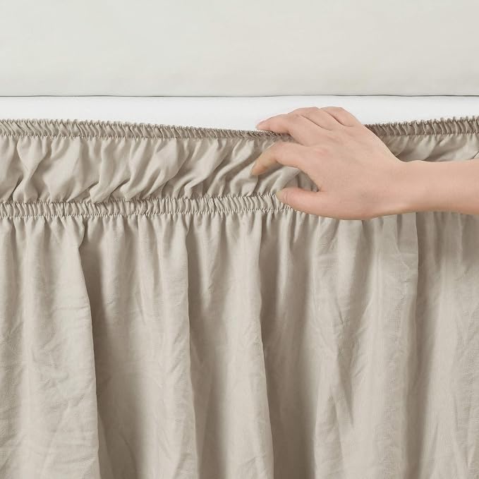 Lush Decor Ruched Ruffle Elastic Easy Wrap Around Bed Skirt Single Queen/King/Cal King Neutral - Queen Bed Skirt - Dust Ruffle - Tan Bedskirts (Pack of 6)
