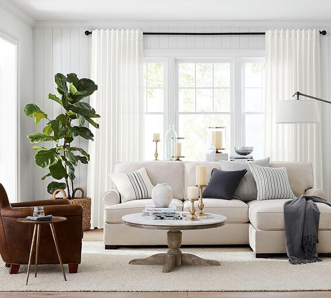 Jowels Ivory Linen Curtains 102 Inch Long 2 Panels for Living Room | White Light Filtering Semi Sheer Curtain,Back Tab Pocket Pleated Look,Farmhouse Textured Privacy Drapes for Bedroom Window
