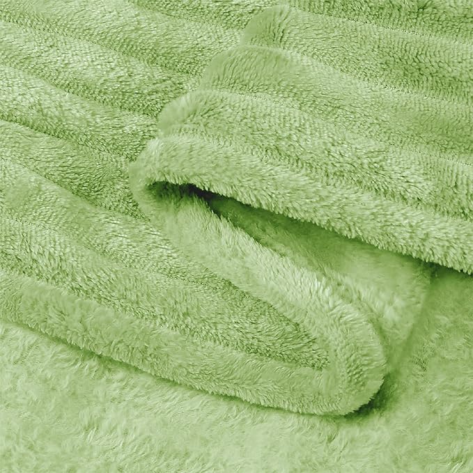 BEDELITE 3D Ribbed Jacquard Green Blankets Queen Size for Bed, 90x90 Inch | Soft Warm Decorative Fluffy Blanket, Cozy Fuzzy Lightweight Plush Fleece Throw Blankets for Bed, Room Decor, Gift for Women