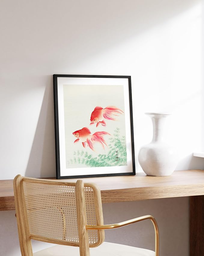 HAUS AND HUES Japanese Goldfish Poster - Vintage Asian Wall Art, Aesthetic Fish Print, Japandi Decor for Bedroom or Living Room, (12x16, Unframed)