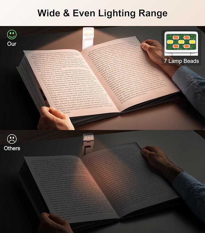 Gritin Book Light Rechargeable, Clip on LED Reading Light for Books in Bed