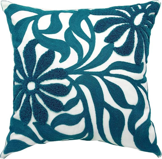 Alysheer Floral Embroidered Decorative Throw Pillow Cover 18"x18" 1pc,Teal