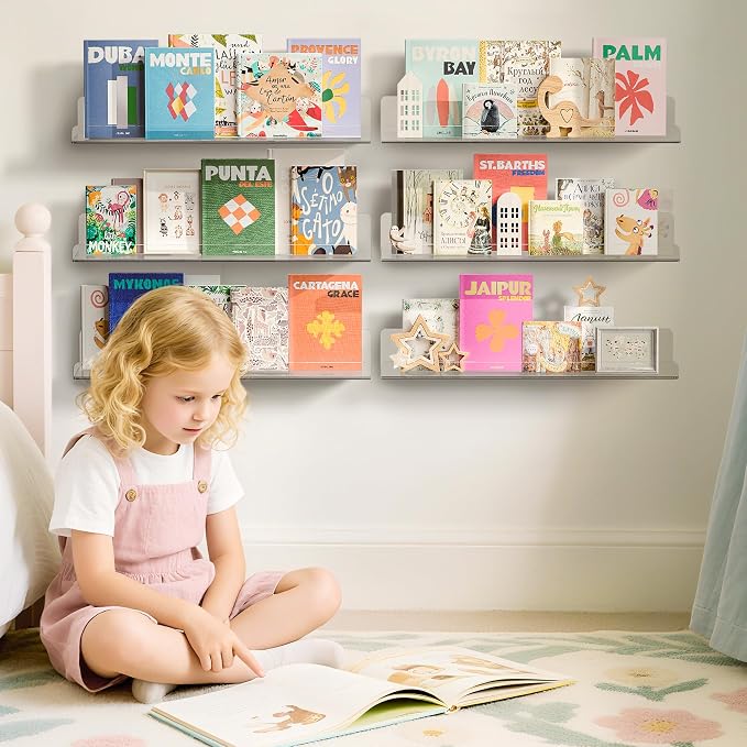 upsimples 15" x 4" Acrylic Shelves for Wall Storage and Organizer, 6 Pcs