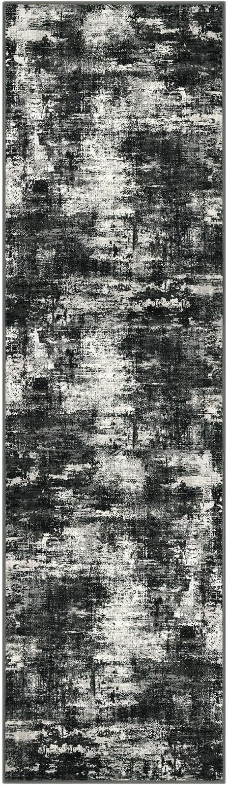 Lansny Abstract Washable 2x7 Runner Rug Runners for Hallways Non Slip | Charcoal Black;Thin Printed Faux Wool Entryway Runner Indoor;Hallway Runner Rug;7ft Floor Carpet Runners;Bedroom Runners