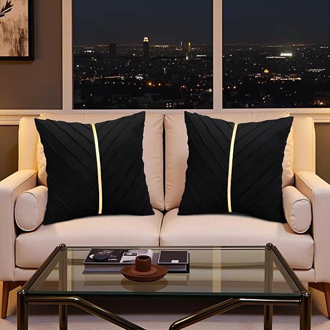 Velvet Throw Pillow Covers 24x24 inch Pack of 2 Gold Decor Black
