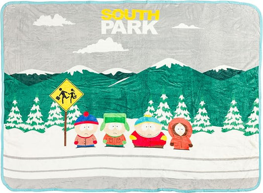 Silver Buffalo South Park Bus Stop Kyle Stan, Fleece Throw Blanket, 45x60in | Eric Cartman and Kenny, Soft and Cozy, 180 GSM