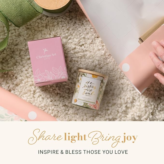 Christian Art Gifts Soy Wax Scented Candle: He Restores My Soul Bible Verse
