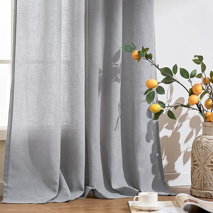 jinchan Custom Size Curtain Grey Linen Blend Curtain 1 Panel for Bedroom Living Room, Light Filtering Farmhouse Drape with Rod Pocket Back Tab (Grey)