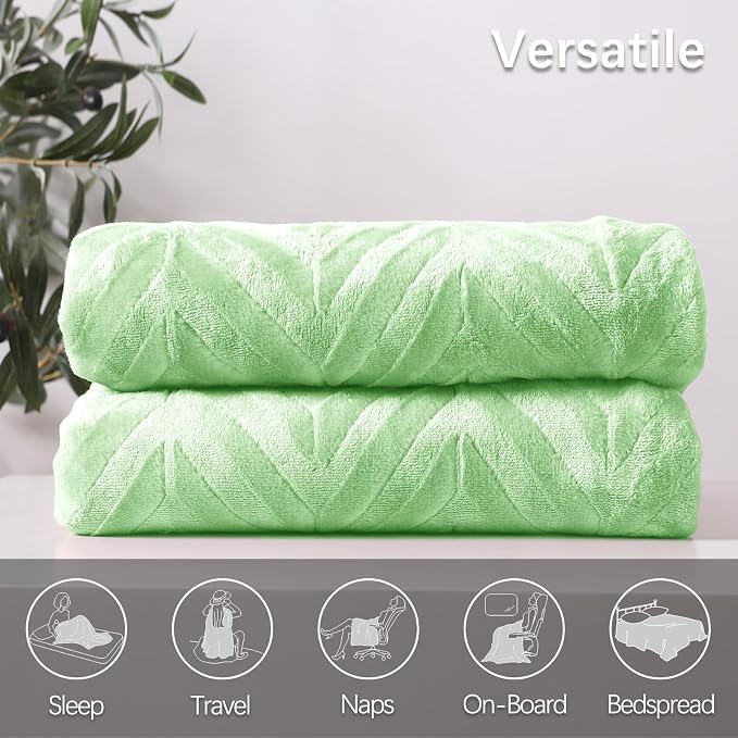 Whale Flotilla Flannel Fleece Throw Blanket for Couch, Light Green | Lightweight Breathable Soft Sofa Throws, Plush Fluffy Chevron Design Decorative Blankets for All Season, 50x60 Inch