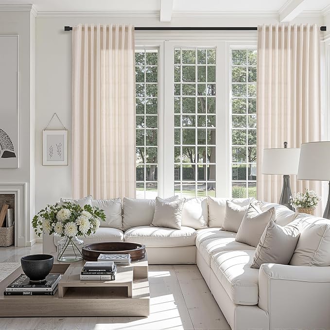 Extra Long Linen Curtains 120 Inches for Living Room Back Tab Semi Sheer High Floor to Ceiling 10ft Light Filtering Curtain Boho FarmhouseWindow Drapes for Bedroom 2 Panels Cream Beige