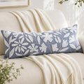 BlissBlush Long Lumbar Pillow Cover 14x36 for Bed, Coastal Dusty Blue Floral Tufted Velvet Accent Oversize Throw Pillowcase for Bedroom, Cover Only