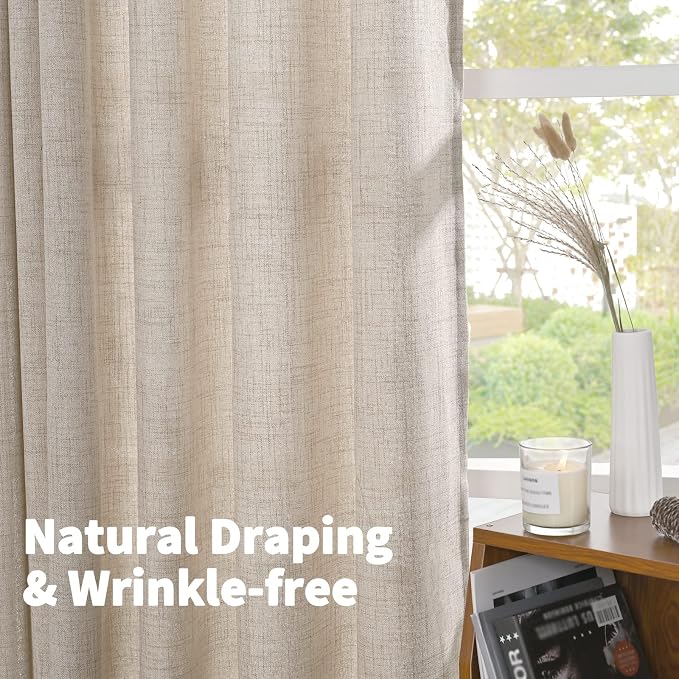 YoungsTex Natural Linen Curtains 42 X 84 Inch Long for Living Room 2 Panels | Bronze Grommet Semi Sheer Drapes Rustic Light Filtering for Dining Bedroom, 42 X 84 Inch