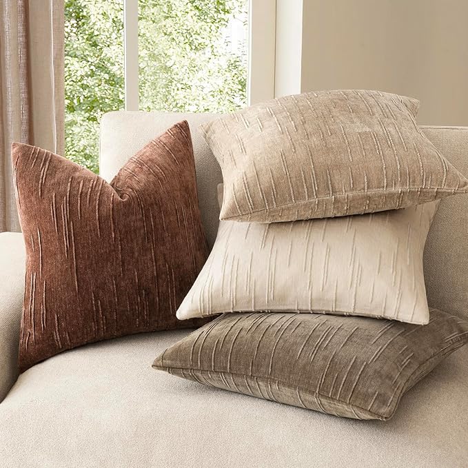 Foindtower Pack of 2 Slubby Textured Chenille Throw Decorative Pillow Covers Square Accent Solid Cushion Cover Cozy Soft Farmhouse Pillow Case for Couch Sofa Bedroom Living Room 22x22 Inch,Red Brown