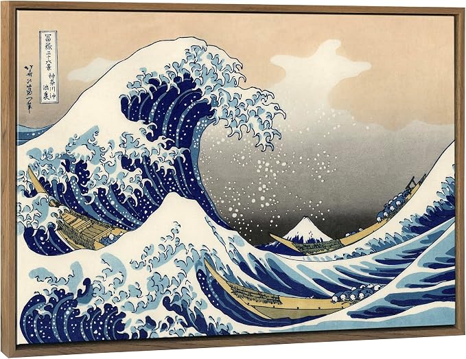 Wieco Art Framed Art Great Wave of Kanagawa Katsushika Hokusai Giclee Canvas Prints Wall Art Abstract Seascape Paintings for Home Living Room Decorations