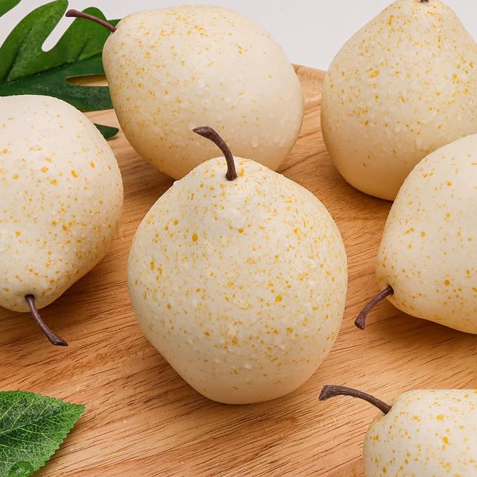 6 Pack Artificial White Pears, Fake Fruit for Fruit Bowl Decor