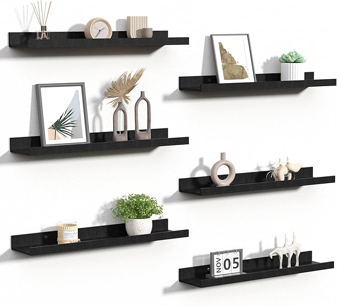upsimples Floating Shelves for Wall Decor and Storage, Black, 6Pcs 23.6''