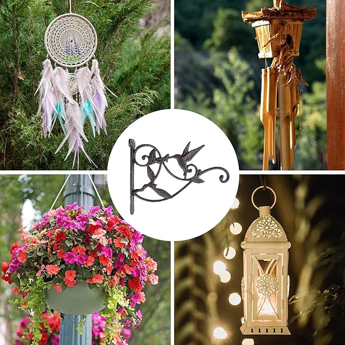 DEWEL 2 Pack Heavy Duty Iron Hanging Plant Bracket, Outdoor Wall Plant Hangers for Hanging Baskets, Bird Feeder, Flower Pot, Lantern, Wind Chime – Decorative Black Hook