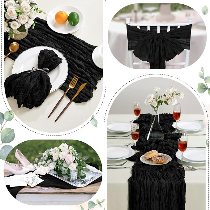 AGIRL 6 Pack Black Cheesecloth Table Runner 10FT Boho Gauze Home Decor | Rustic cheese cloths Sheer Gauze for Wedding Bridal Baby Shower Birthday Party Table Decor Halloween Thanksgiving Christmas