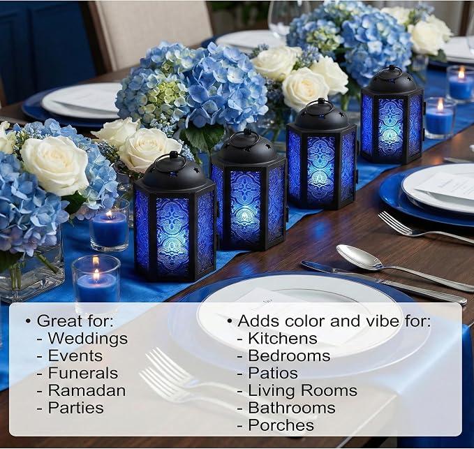 Vela Lanterns Decorative Indoor Mini Candle Holder Centerpieces, Cobalt