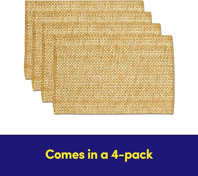 Sweet Home Collection 100% Cotton Placemats for Dining Room Rectangle Two Tone Woven Fabric 13" x 19" Soft Durable Table Mat Set, Set of 6, Gold