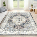 AooHHooA 5x7 Area Rugs Light Blue Boho Living Room Rug, Low Pile Non-Slip Washable Rugs for Living Room 5x7 Vintage Blue Rugs for Bedroom