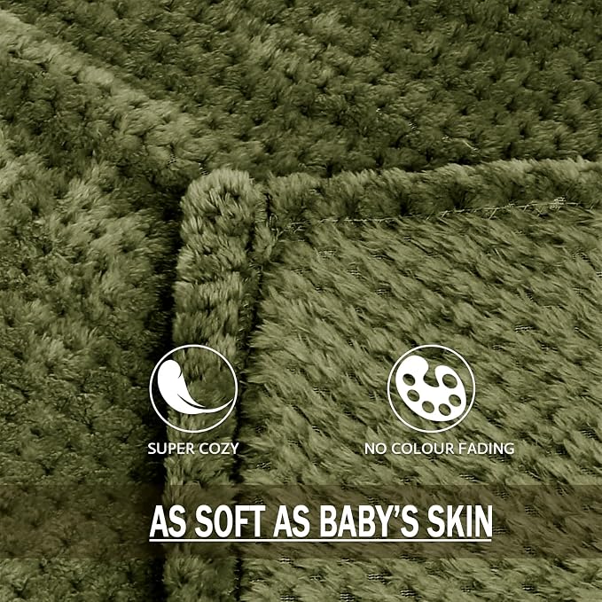 Exclusivo Mezcla Soft Waffle Fleece Bed Blanket King Size, Olive | Lightweight Plush Blanket for Bed, Bedroom, Cozy Flannel with Waffle Texture, Stylish Home Decor, All Season, 104x90 Inches