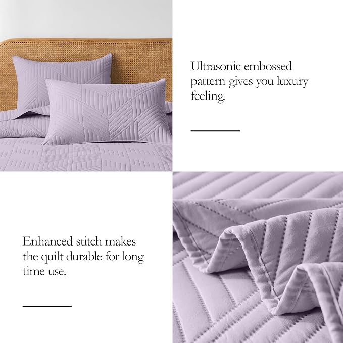 Davulos Twin Quilt Set,Lavender Lightweight Reversible Bedspread for All Seasons,Soft Modern Microfiber Geometric Coverlet for Dorm Room or Guest Bedroom(1 Quilt,1 Pillow Sham)