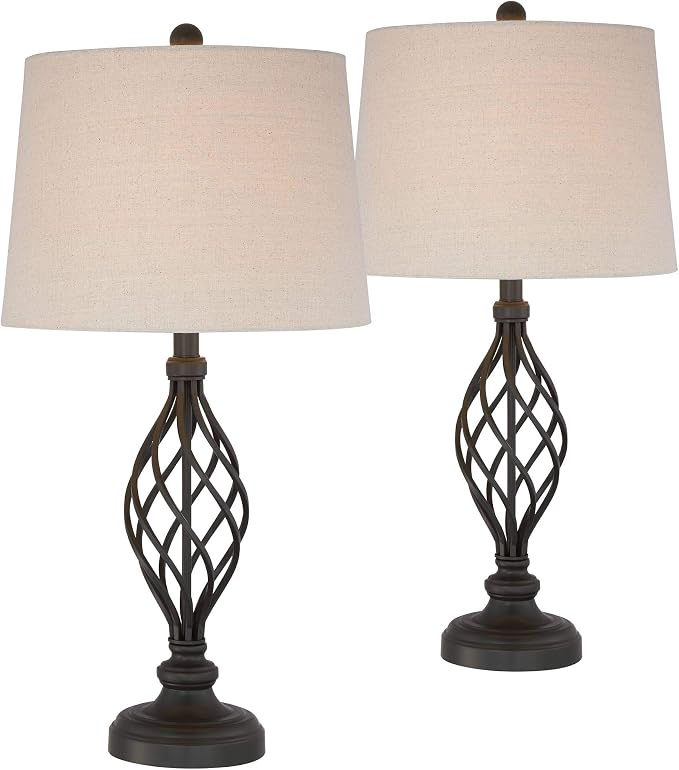 Annie 28" Tall Table Lamps Set of 2 Open Scroll Iron Bronze Brown