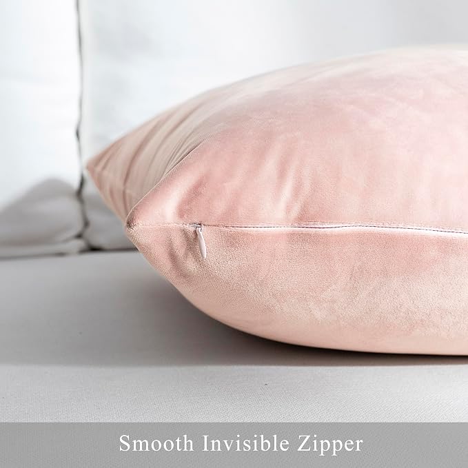Stellhome Pack of 2 Velvet Pillow Covers Square Decorative Cushion Covers for Bed Couch Sofa Bench, 24 x 24 inch (60 x 60 cm), Light Pink