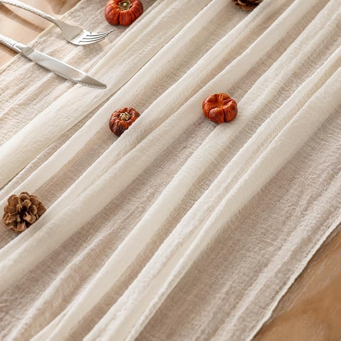 6Pcs White Cheesecloth Table Runner 120 Inches for Party Home Decor | For Wedding Baby Shower Bridal Shower Birthday Engagement Party 10FT Rustic Boho Home Decorations