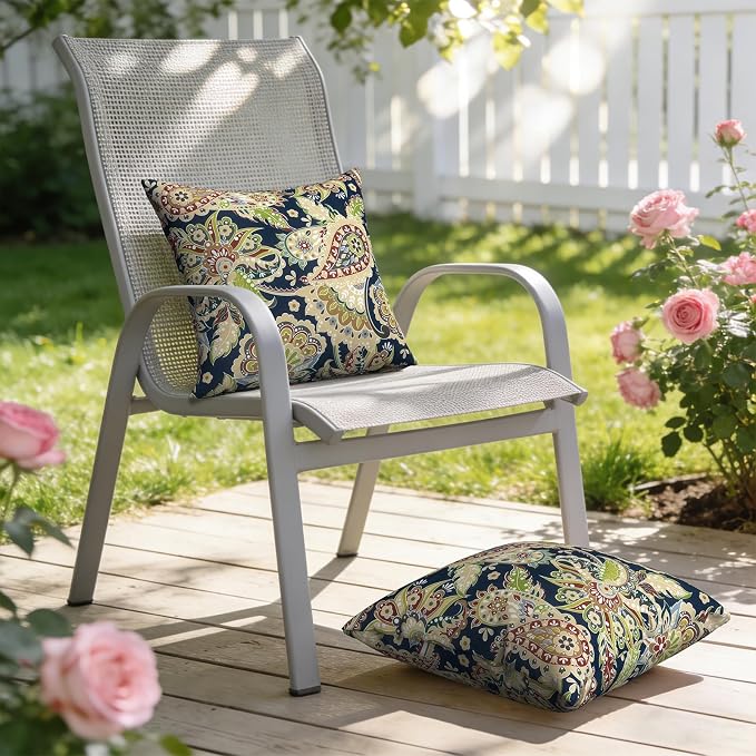 Outdoor Throw Pillow Covers 18x18 Inch, Decorative Pillow Covers for Patio Furniture, Paisley Sapphire Blue Modern Cushion Cases for Garden Couch Home Sofa, Pack of 2