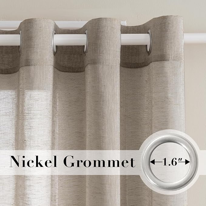 H.VERSAILTEX Linen Curtains Flax Linen Blended Curtain Panels for Living Room/Bedroom Semi Sheer Privacy Curtains 108 inch Length 2 Panels Set Nickel Grommet Window Drapes,Taupe