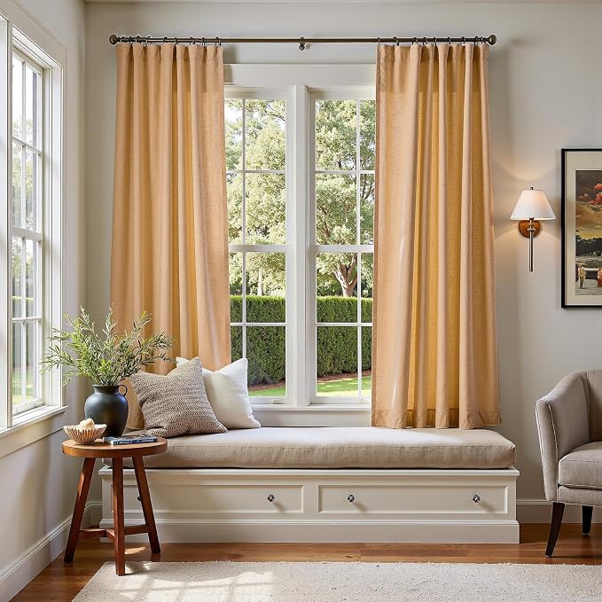 jinchan Custom Size Curtain Linen Blend Curtain 1 Panel for Bedroom Living Room, Light Filtering Farmhouse Drape with Rod Pocket Back Tab (Mustard Yellow)