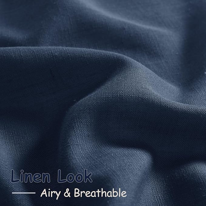 Denim Blue Linen Curtains 96 Inches Long 2 Panels Set for Living Room Rod Pocket Back Tab Semi Sheer Light Filtering Protect Privacy Denim Blue Curtain for Bedroom Floor Length 52x96