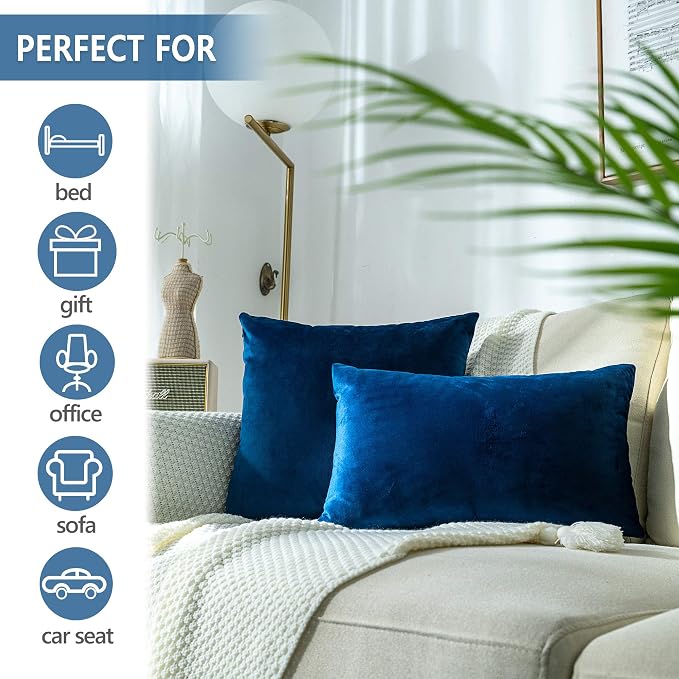 Stellhome Pack of 2 Velvet Pillow Covers Square Decorative Cushion Covers for Bed Couch Sofa Bench, 26 x 26 inch (65 x 65 cm), Navy Bule