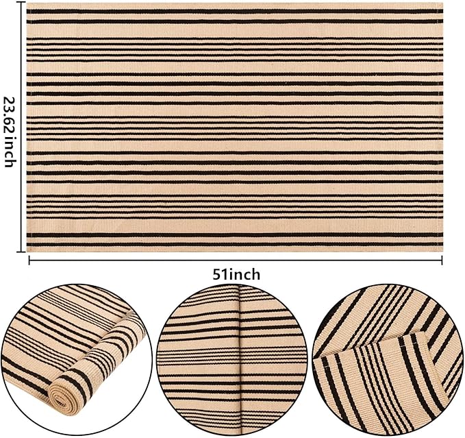 Black and Tan Outdoor Rug 2'x4',Striped Front Porch Rug Machine Washable Front Door Mat Entryway Throw Rug for Front Porch Indoor Outdoor Doormat