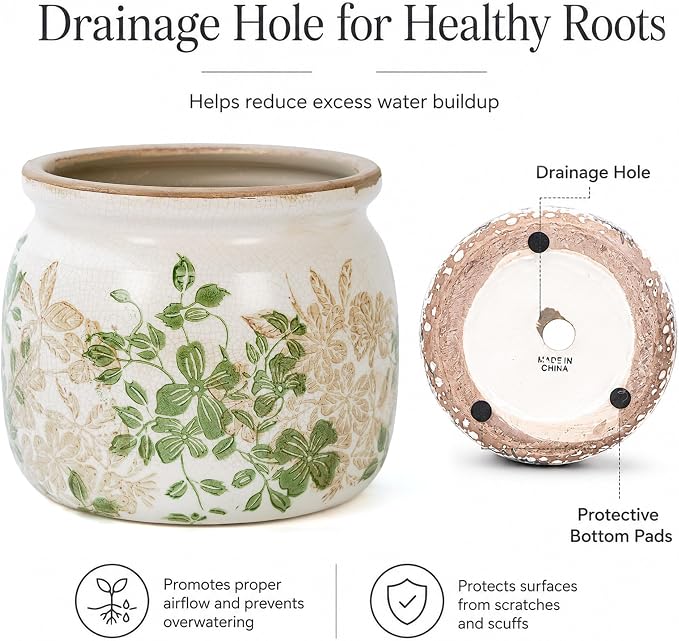Dosayes Vintage Plant Pot,6.29 inch Ceramic Flower Pot with Drainage