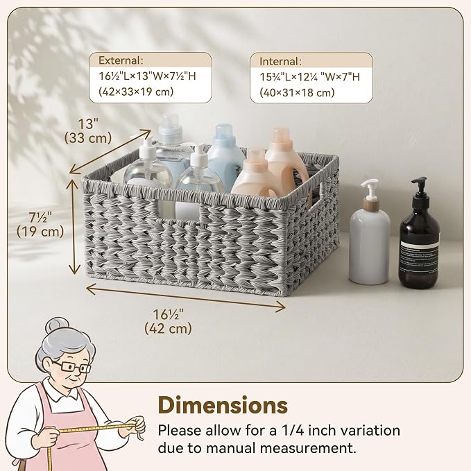 GRANNY SAYS Wicker Baskets for Organizing, Waterproof Pantry Basket, 1-Pack | Plastic Wicker Storage Baskets for Shelves,Large Wicker Baskets for Storage,Handwoven Storage Baskets with Handle,Grey Basket