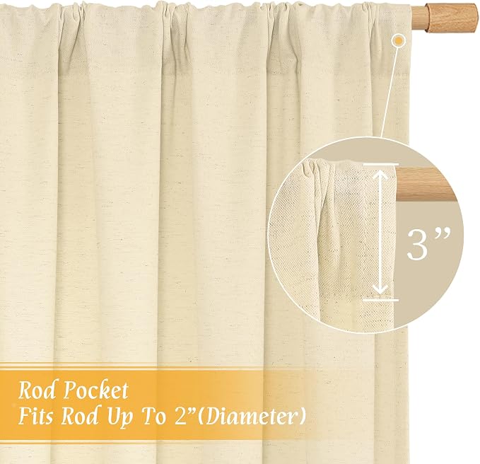 Semi Sheer Beige Linen Curtains 63 Inch Length for Bedroom 2 Panels | Light Filtering, Neutral, Faux Linen Textured, Soft, Privacy Curtains, Living Room Window Drapes, Rod Pocket, 52 x 63 Inch