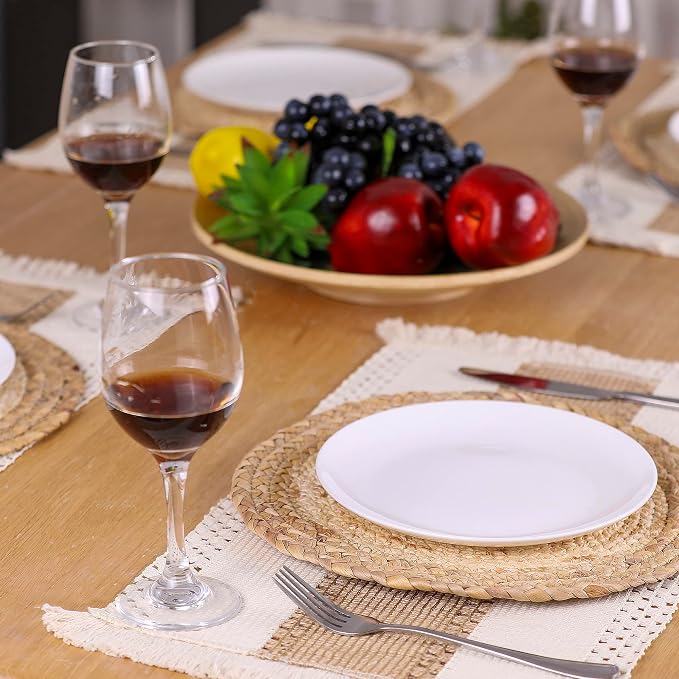 Placemats Set of 4 with 4 PCs Round Placemats and 4 PCs Table Mats | Natural,Handmade,Boho Woven Placemat,Burlap Table Placemats,Heat Resistant for Kitchen and Dining Table Farmhouse Décor