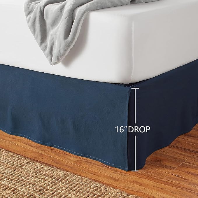 Amazon Basics Lightweight Pleated Dust Ruffle Bed Skirt, Wrinkle and Fade Resistant, Machine Washable, Full, Navy Blue
