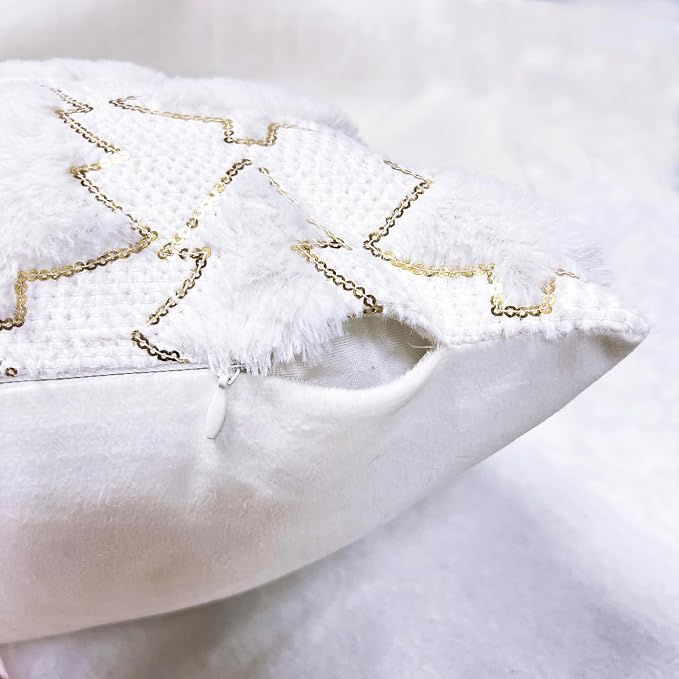 VAKADO Christmas Throw Pillow Covers 26x26 Set of 2 Embroidered Decorative Xmas Cushion Cases Holiday Soft Home Decor for Bedroom Sofa Chair Porch Winter, White
