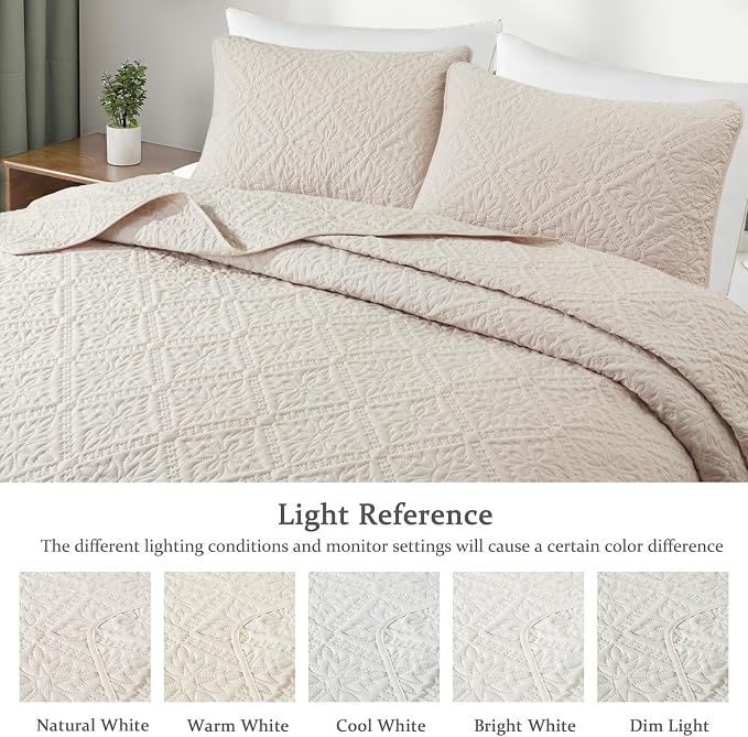 Exclusivo Mezcla King Quilt Set, Brich Beige | Lightweight Soft Bedspreads Coverlets, All Season Bedding with 2 Pillow Shams, Modern Style for Bedroom Guest Room