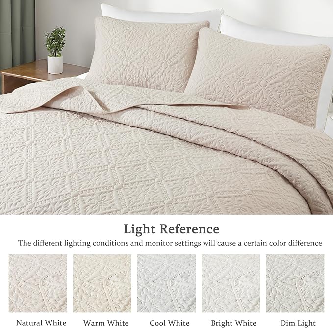 Exclusivo Mezcla Full Queen Quilt Set, Brich Beige | Lightweight Soft Bedspreads Coverlets, All Season Bedding with 2 Pillow Shams, Modern Style for Bedroom Guest Room