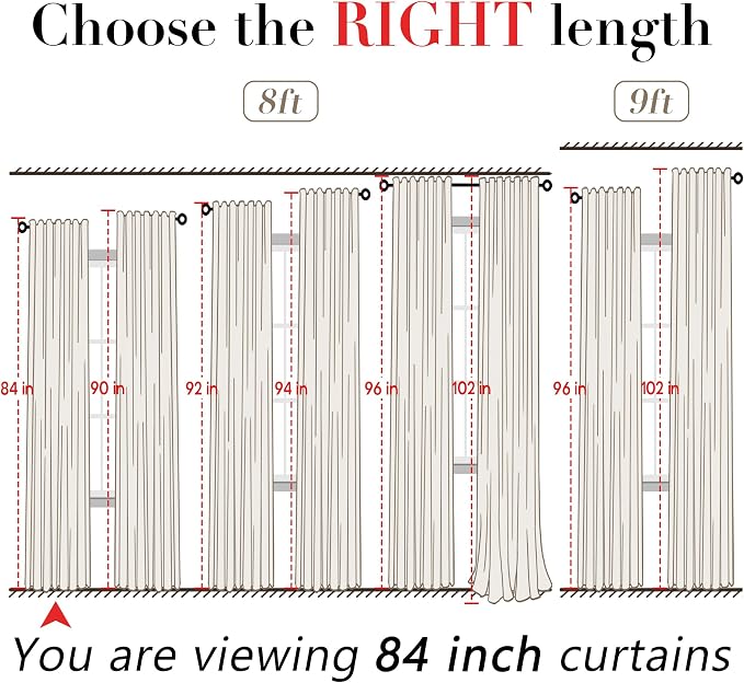 Extra Wide Curtains 70 In Width for 60 & 72 Inch Window,Pleated Back Tab Linen Semi Sheer Full Length Curtains for Living Room Sliding Glass Door 2 Panel Set,72x84,70x84,6FT x 84 Inches Long,Cream
