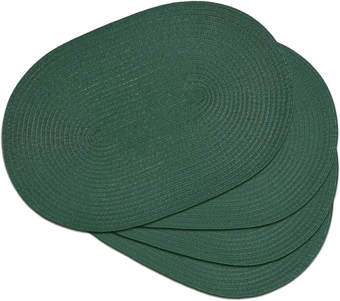 Placemats Set of 4, Woven Oval Braided Dining Table Mats(Sage Green) | 12 x 17.5 Inch Size Fits Plates and Flatware; Hand Washable and Heat Resistant for Kitchen Use, with Farmhouse and Boho Style